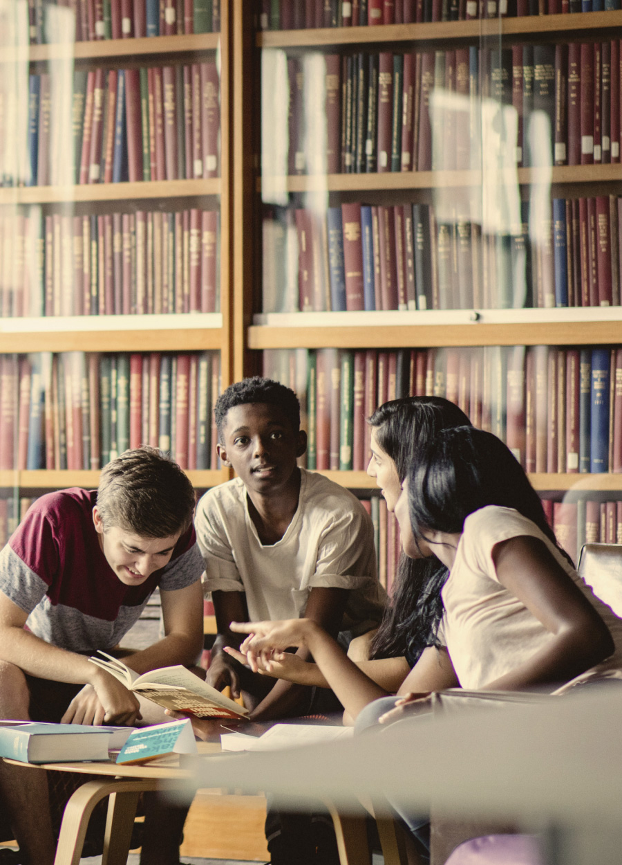 Young students in a library.