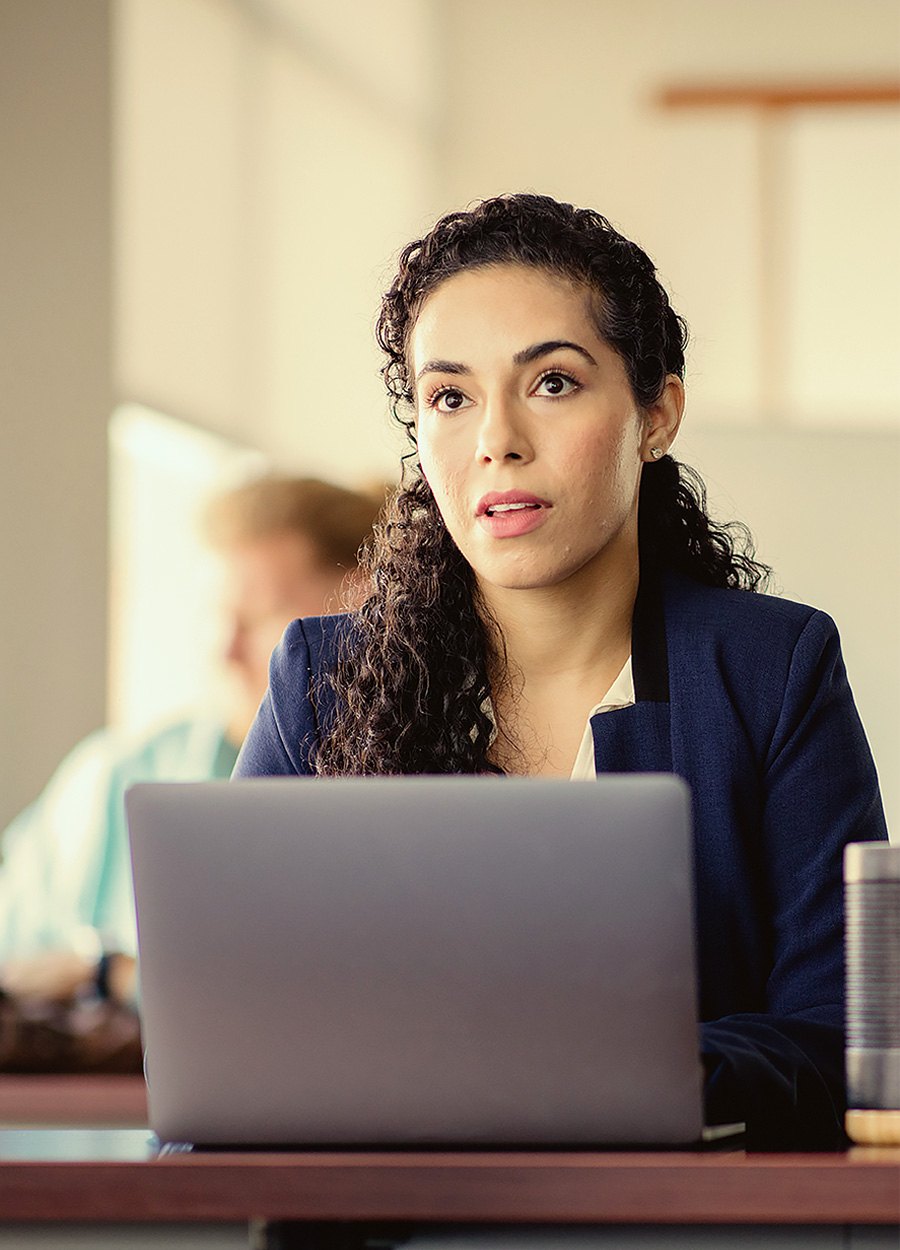 A student in a classroom.
