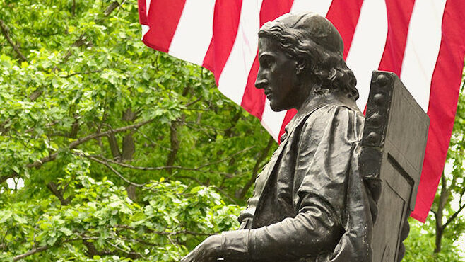 John Harvard statue in Harvard Yard