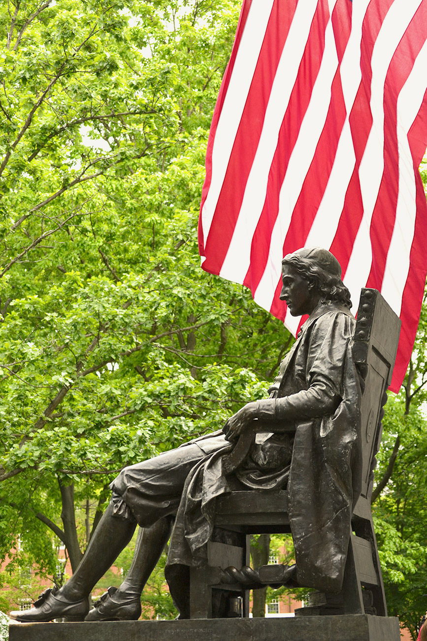 John Harvard statue in Harvard Yard