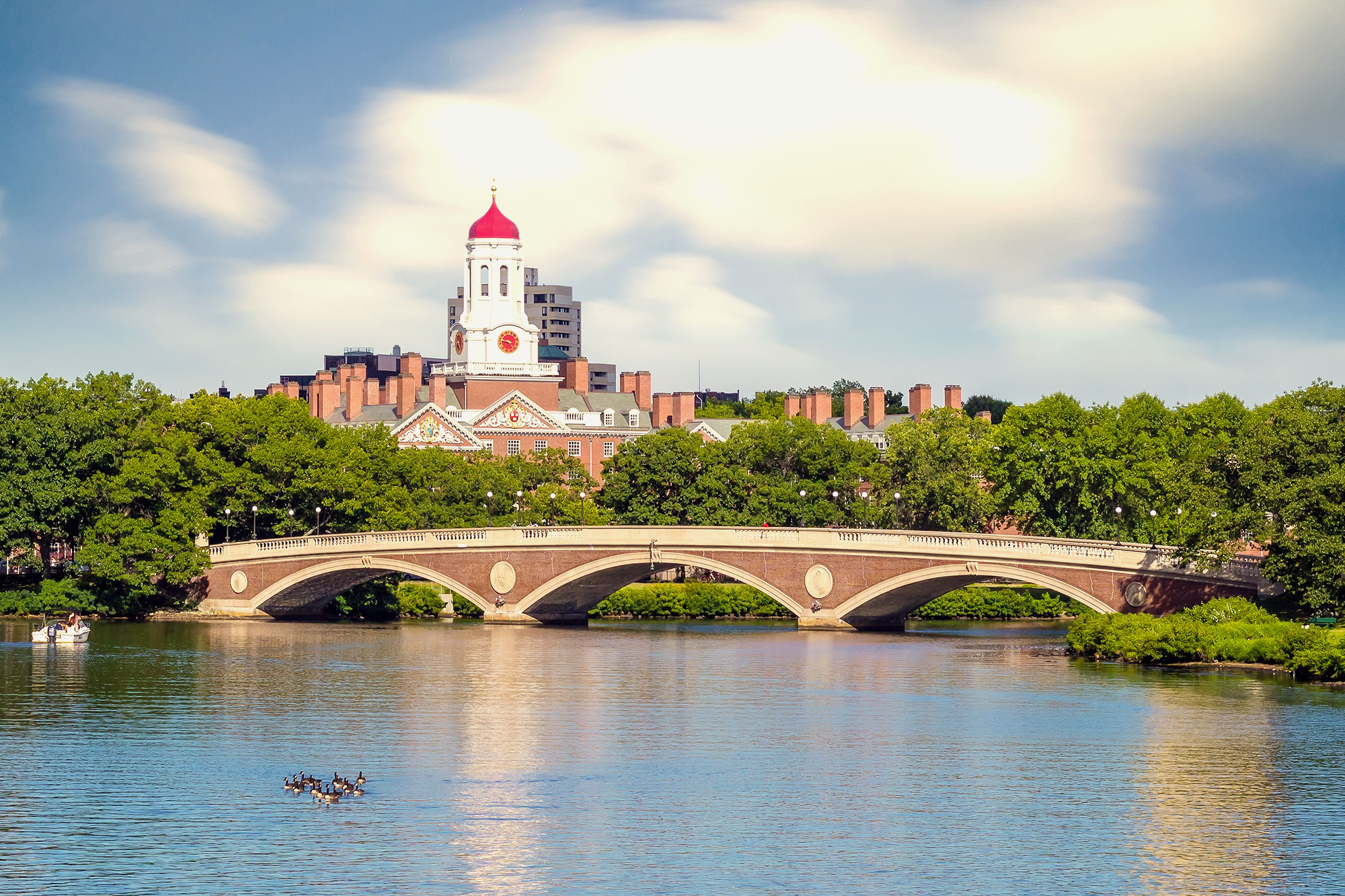 View of Harvard from the Charles River in spring.